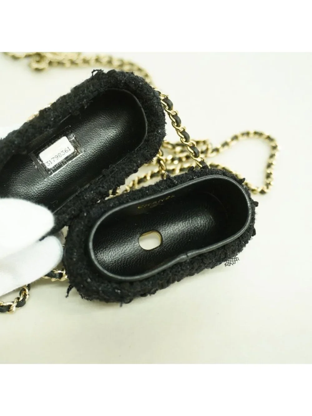 Chanel Airpods Case Tweed Black Champagne Gold Shoulder Bag